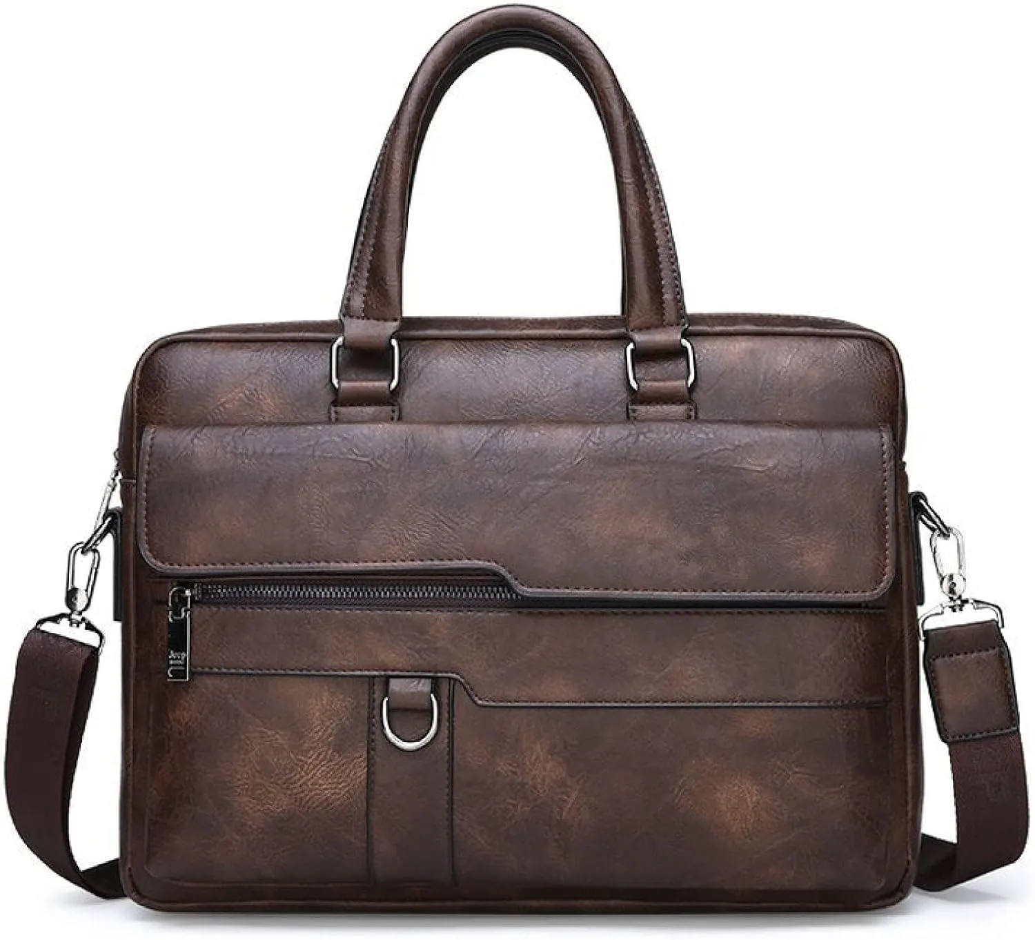 Mens 14 Inches Laptop Briefcase Faux Leather Messenger Shoulder Bags Business Satchel Brown