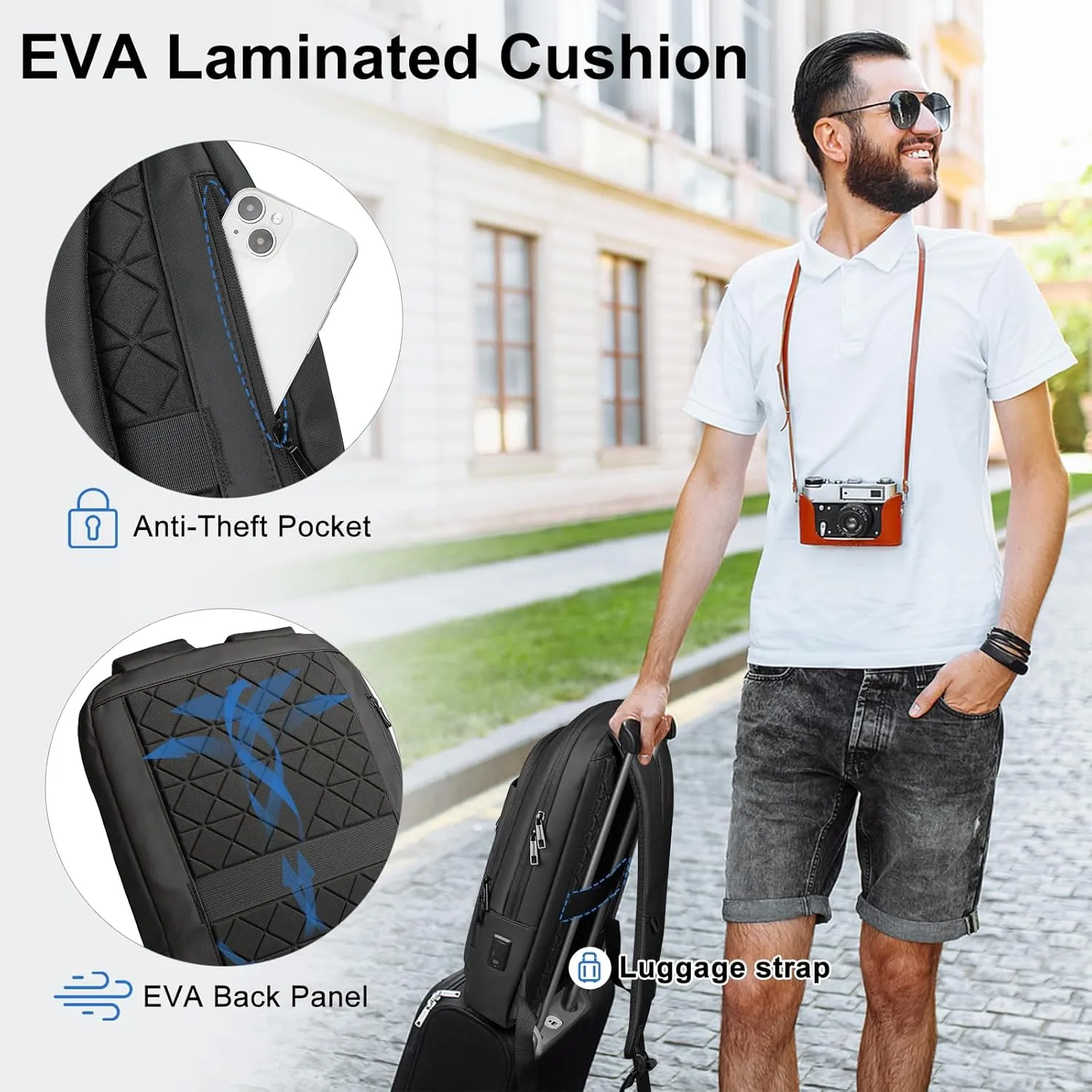 Mens Backpack Slim Business Backpack with USB Charging Port Lightweight Computer Backpacks for 16 Inch Laptop Bag Water-Resistant Anti-Theft Daypack for Daily Office Work College Travel-Black