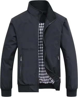 Men's Bomber Jacket Lightweight Casual Spring Fall Windbreaker Full Zip Up Coat Outwear with Pocket for Men