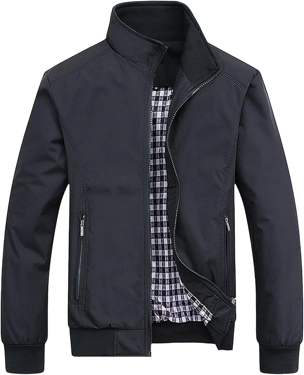 Men's Bomber Jacket Lightweight Casual Spring Fall Windbreaker Full Zip Up Coat Outwear with Pocket for Men