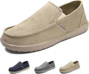 Men's Canvas Slip On Lightweight Loafers with Arch Support Comfortable Non-Slip Orthopedic Walking Boat Shoes Casual Breathable Flat Sneakers