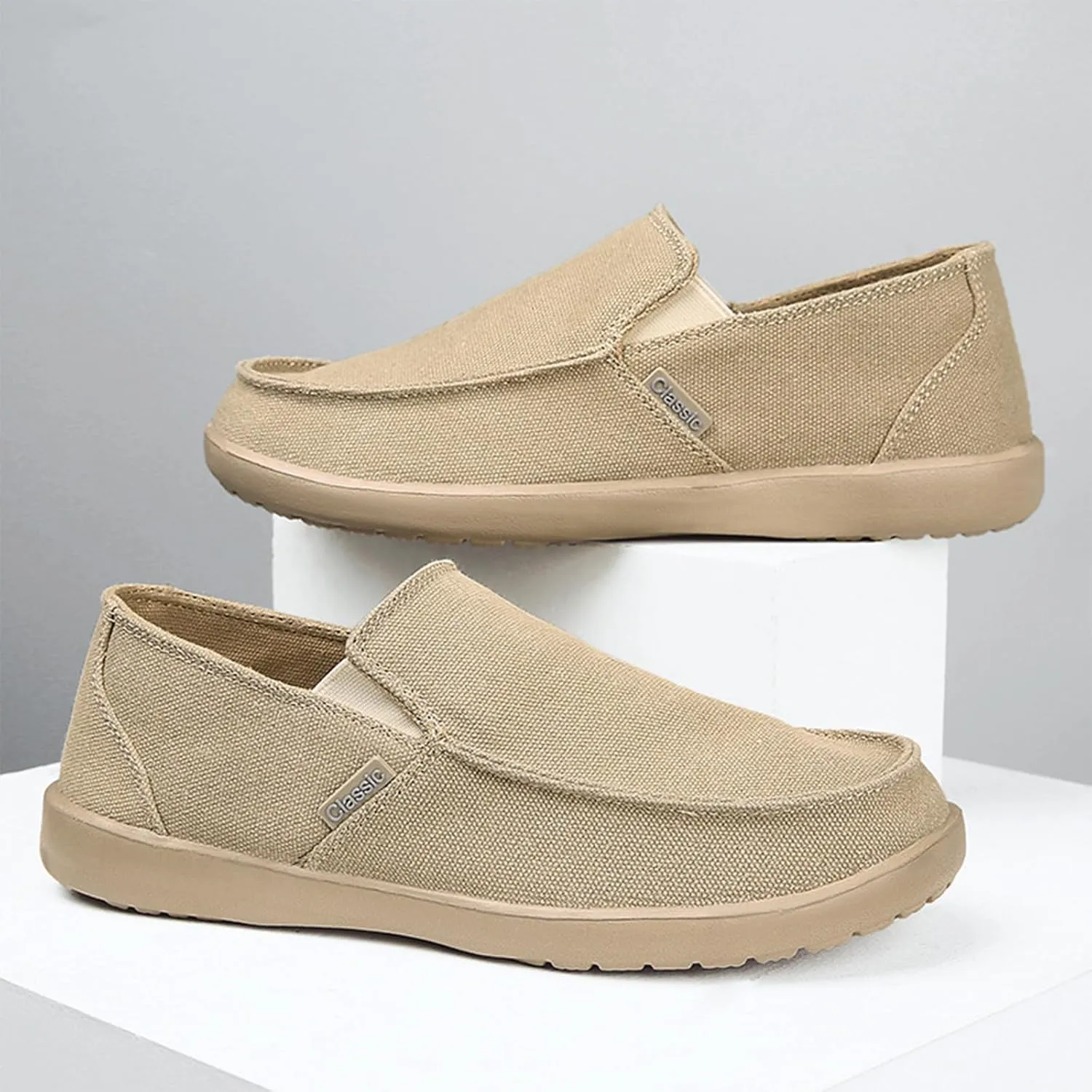 Men's Canvas Slip On Lightweight Loafers with Arch Support Comfortable Non-Slip Orthopedic Walking Boat Shoes Casual Breathable Flat Sneakers