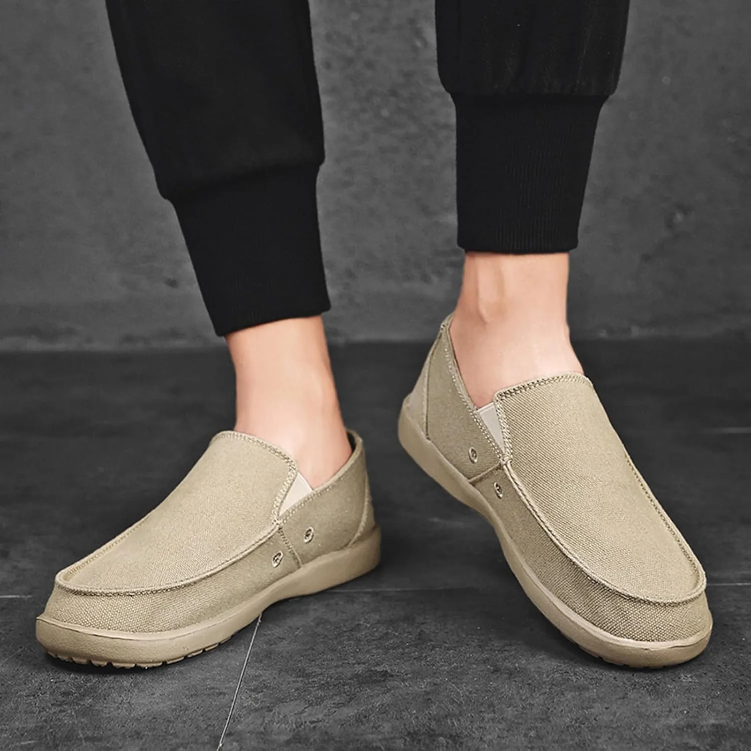 Men's Canvas Slip On Lightweight Loafers with Arch Support Comfortable Non-Slip Orthopedic Walking Boat Shoes Casual Breathable Flat Sneakers