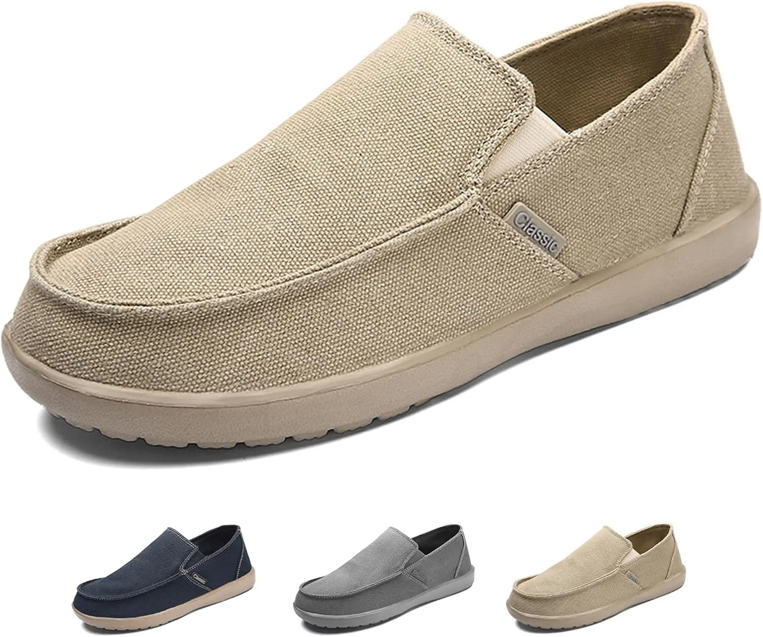 Men's Canvas Slip On Lightweight Loafers with Arch Support Comfortable Non-Slip Orthopedic Walking Boat Shoes Casual Breathable Flat Sneakers