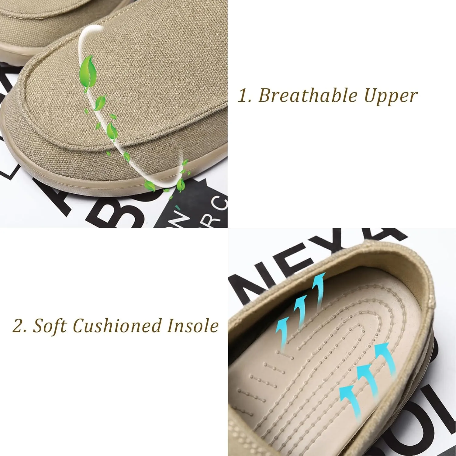 Men's Canvas Slip On Lightweight Loafers with Arch Support Comfortable Non-Slip Orthopedic Walking Boat Shoes Casual Breathable Flat Sneakers