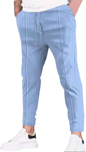 Mens Linen Stripe Casual Pants Stretch Slim Fit Skinny Jogging Sweatpants for Men Textured Business Tapered Chino Trousers