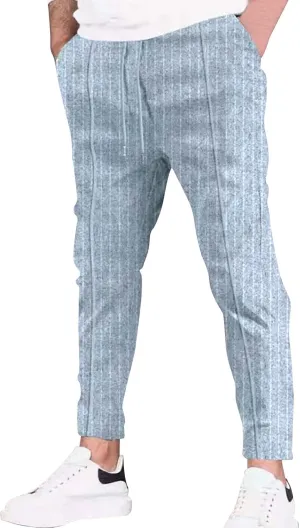 Mens Linen Stripe Casual Pants Stretch Slim Fit Skinny Jogging Sweatpants for Men Textured Business Tapered Chino Trousers