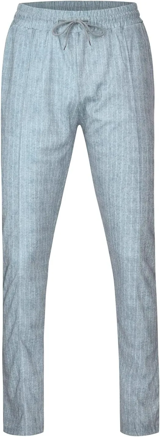 Mens Linen Stripe Casual Pants Stretch Slim Fit Skinny Jogging Sweatpants for Men Textured Business Tapered Chino Trousers