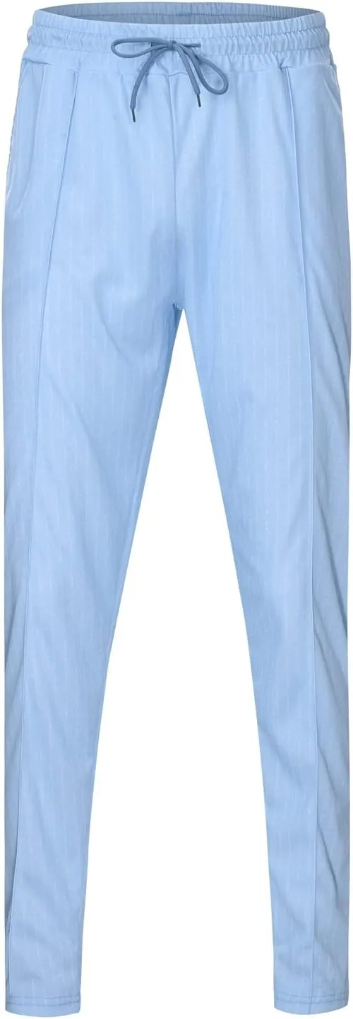 Mens Linen Stripe Casual Pants Stretch Slim Fit Skinny Jogging Sweatpants for Men Textured Business Tapered Chino Trousers