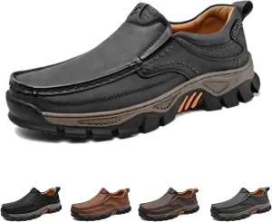 Men's Orthopedic Hands-Free Genuine Leather Slip On Loafers,Comfortable Non-Slip Outdoor Walking Hiking Office Shoes