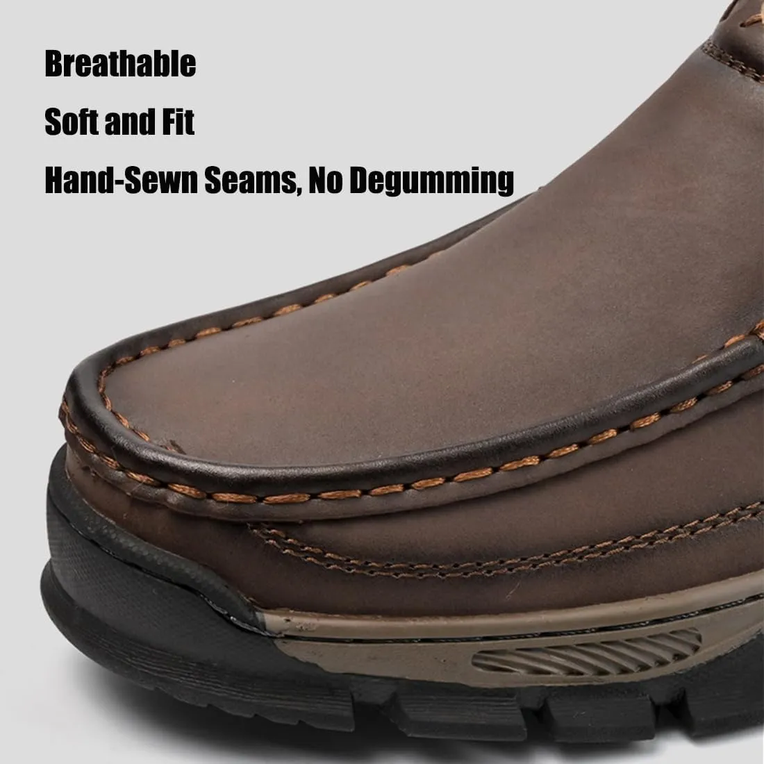 Men's Orthopedic Hands-Free Genuine Leather Slip On Loafers,Comfortable Non-Slip Outdoor Walking Hiking Office Shoes