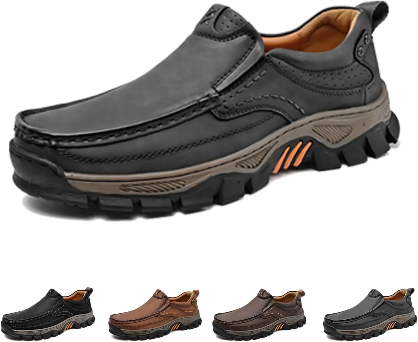 Men's Orthopedic Hands-Free Genuine Leather Slip On Loafers,Comfortable Non-Slip Outdoor Walking Hiking Office Shoes