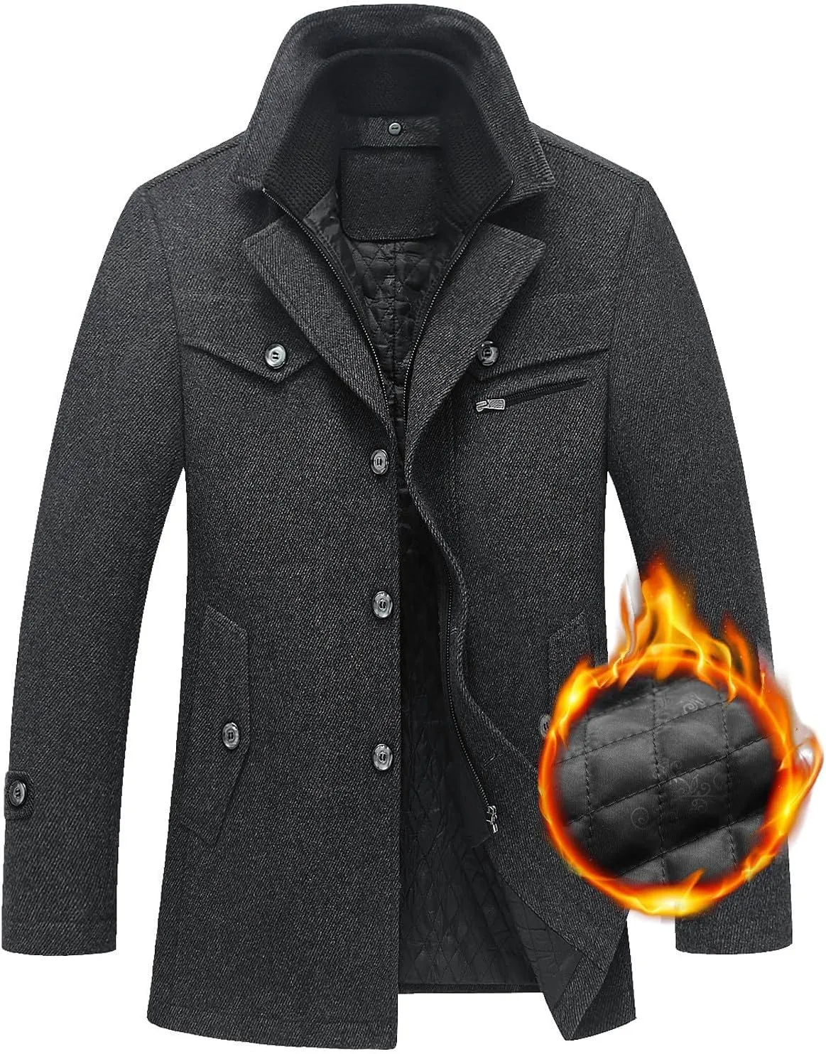 Men's Pea Coat Winter Warm Heavyweight Trench Coats Single Breasted Short Wool Jacket Thicken Casual Peacoat Overcoat