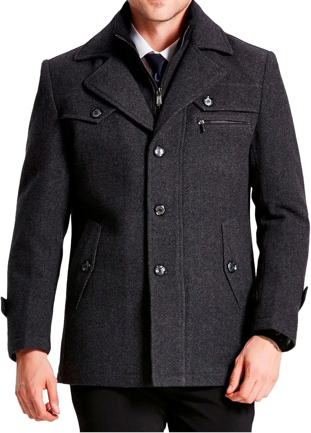 Men's Pea Coat Winter Warm Heavyweight Trench Coats Single Breasted Short Wool Jacket Thicken Casual Peacoat Overcoat