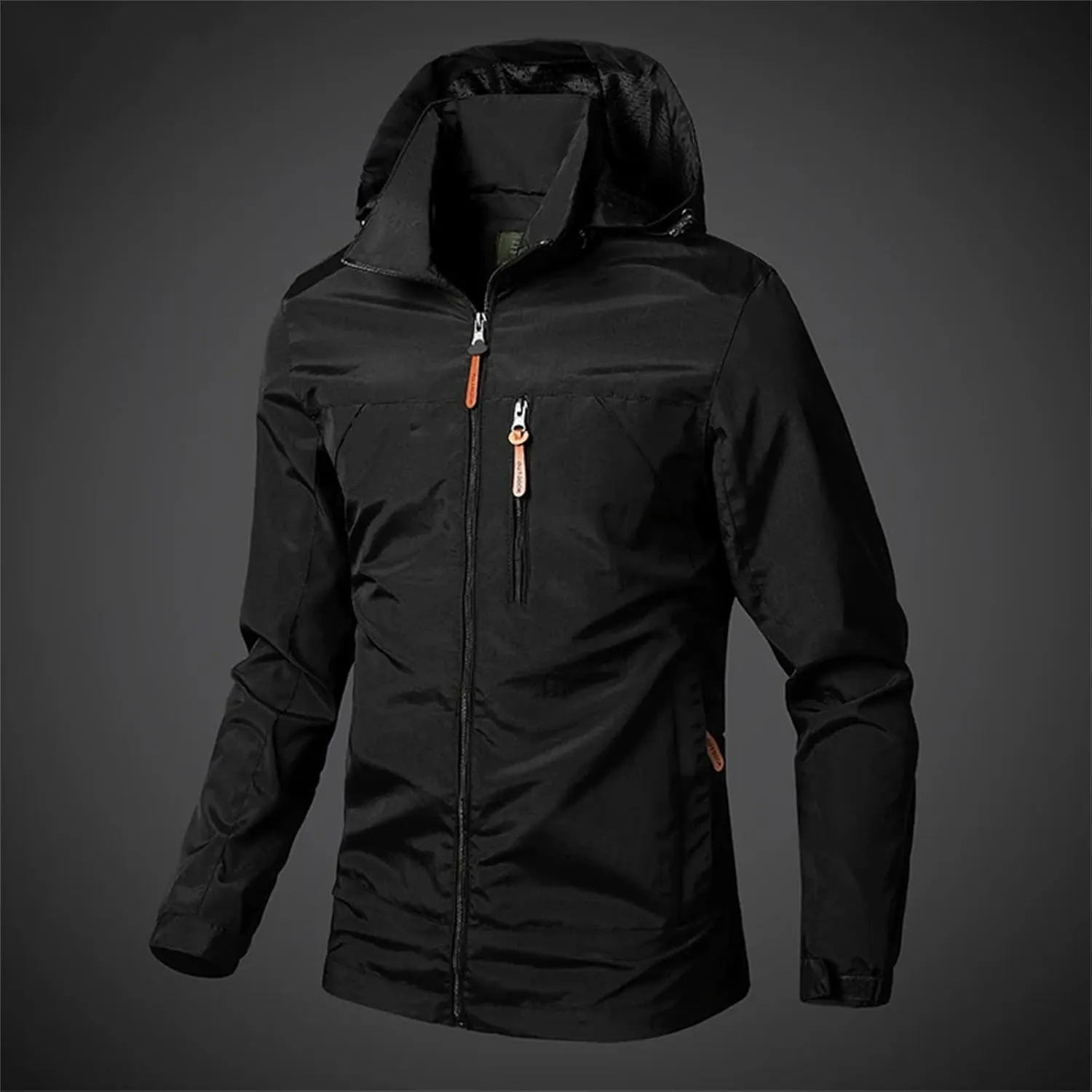 Mens Rain Jackets Zip Up Waterproof Windbreakers Loose Hooded Coats Fashion Lapel Casual Clothes with Pocket