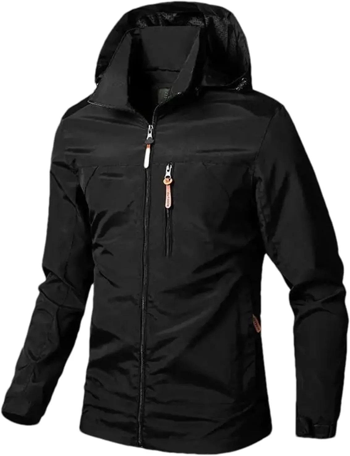 Mens Rain Jackets Zip Up Waterproof Windbreakers Loose Hooded Coats Fashion Lapel Casual Clothes with Pocket