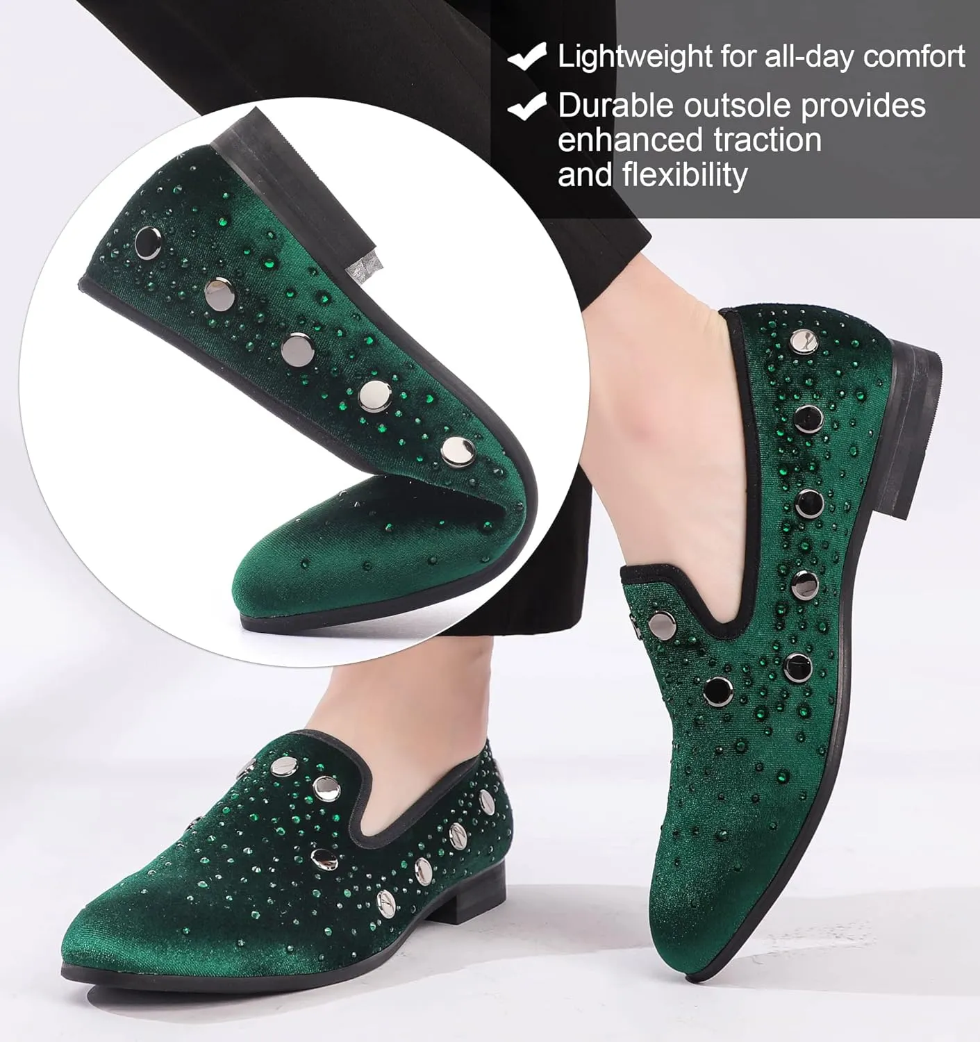 Mens Rhinestone Loafers Velvet Tuxedo Dress Shoes with Gold Plate Smoking Slippers Slip-On Penny Party Wedding Casual Shoes