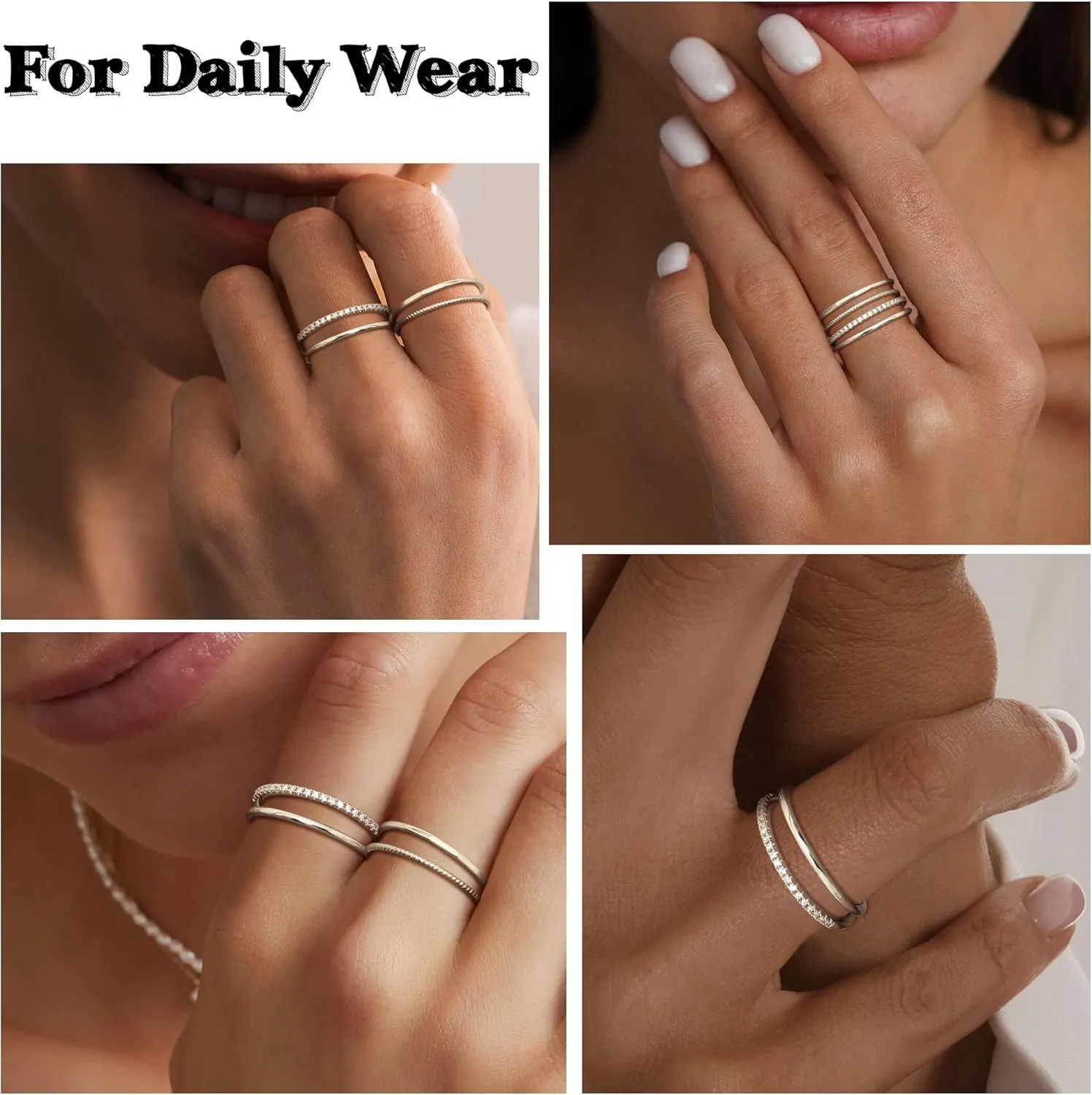 MILACOLATO 14K Gold Filled 1.3mm Thin Stackable Rings for Women - Minimalist Non Tarnish Half Cubic Zirconia Band Rings - Dainty Trendy Statement Stacking Rings Set Size 5-10