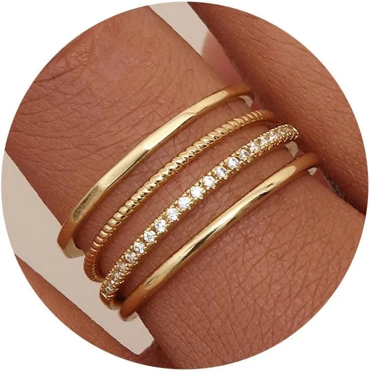 MILACOLATO 14K Gold Filled 1.3mm Thin Stackable Rings for Women - Minimalist Non Tarnish Half Cubic Zirconia Band Rings - Dainty Trendy Statement Stacking Rings Set Size 5-10