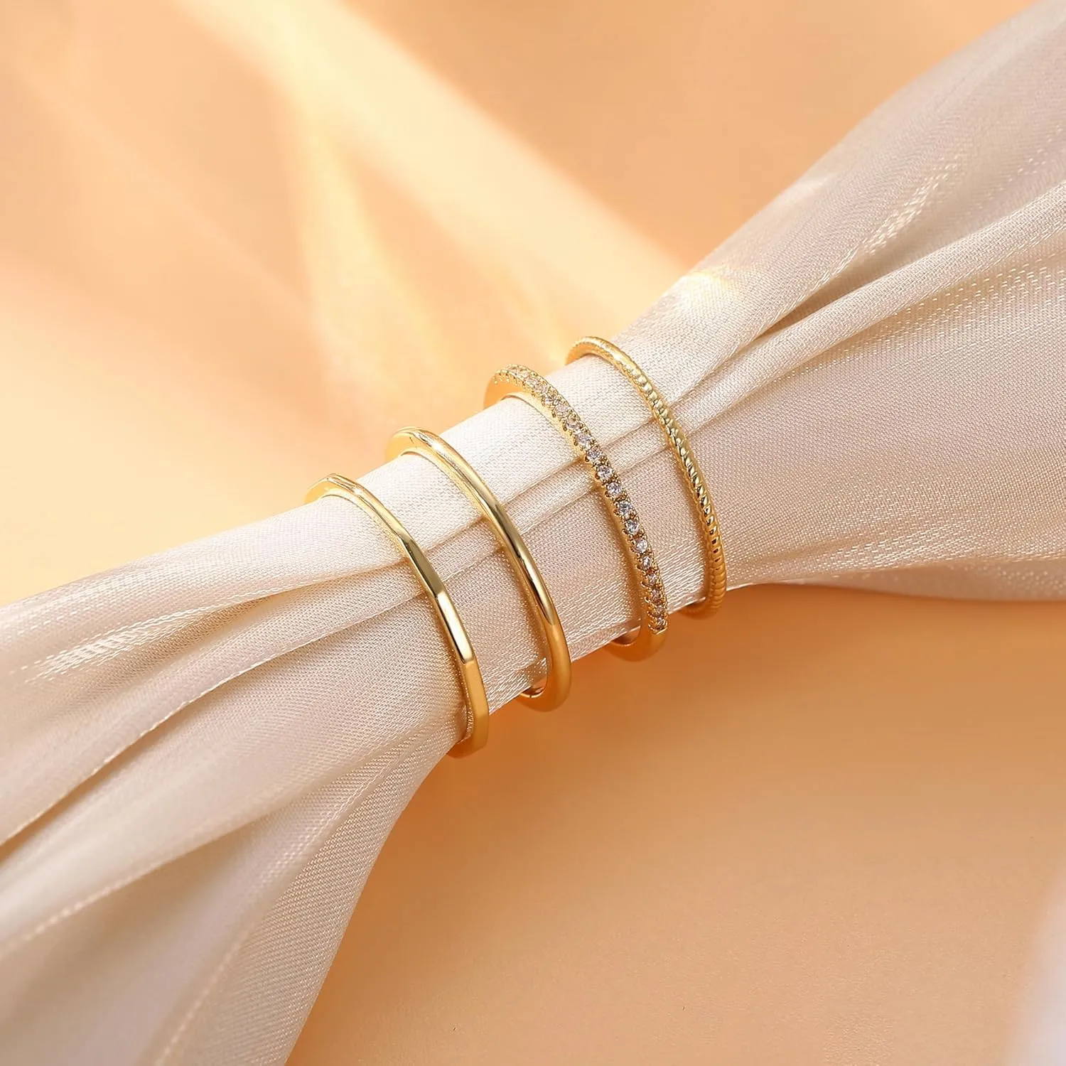 MILACOLATO 14K Gold Filled 1.3mm Thin Stackable Rings for Women - Minimalist Non Tarnish Half Cubic Zirconia Band Rings - Dainty Trendy Statement Stacking Rings Set Size 5-10