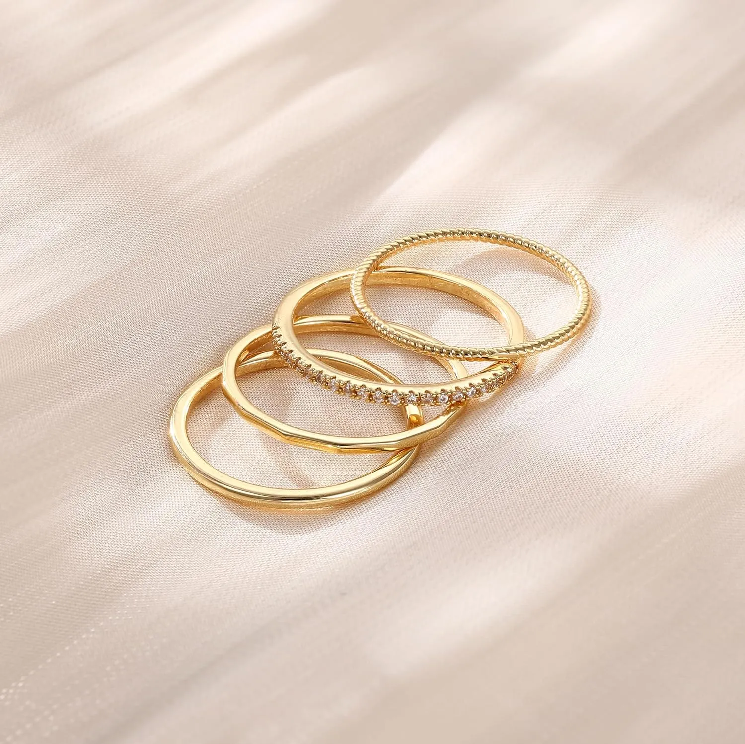 MILACOLATO 14K Gold Filled 1.3mm Thin Stackable Rings for Women - Minimalist Non Tarnish Half Cubic Zirconia Band Rings - Dainty Trendy Statement Stacking Rings Set Size 5-10