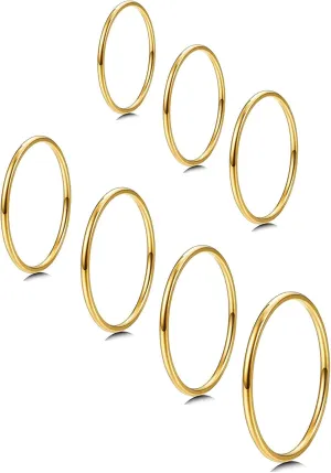 MILACOLATO 1mm Stainless Steel Stacking Rings for Women | Thin Gold Plain Band Rings | Stackable Knuckle Rings Thumb Pinky Midi Rings | Comfort-Fit Size 3/4/5/6/7/8/9