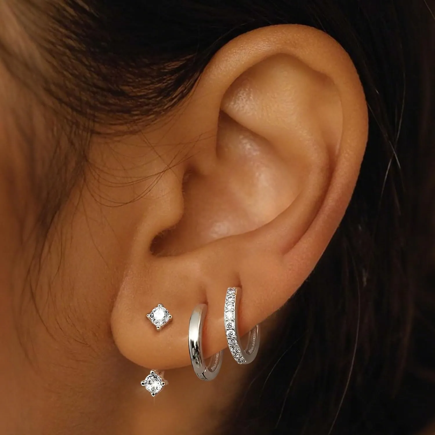 MILACOLATO 3 Pairs 925 Sterling Silver Earrings for Women, Dainty 14K Gold Plated Huggie Hoop Earrings Sets for Multiple Piercing, Hypoallergenic Cartilage Stud Hoop Earrings Stacks Trendy Jewelry Gifts for Women Mother