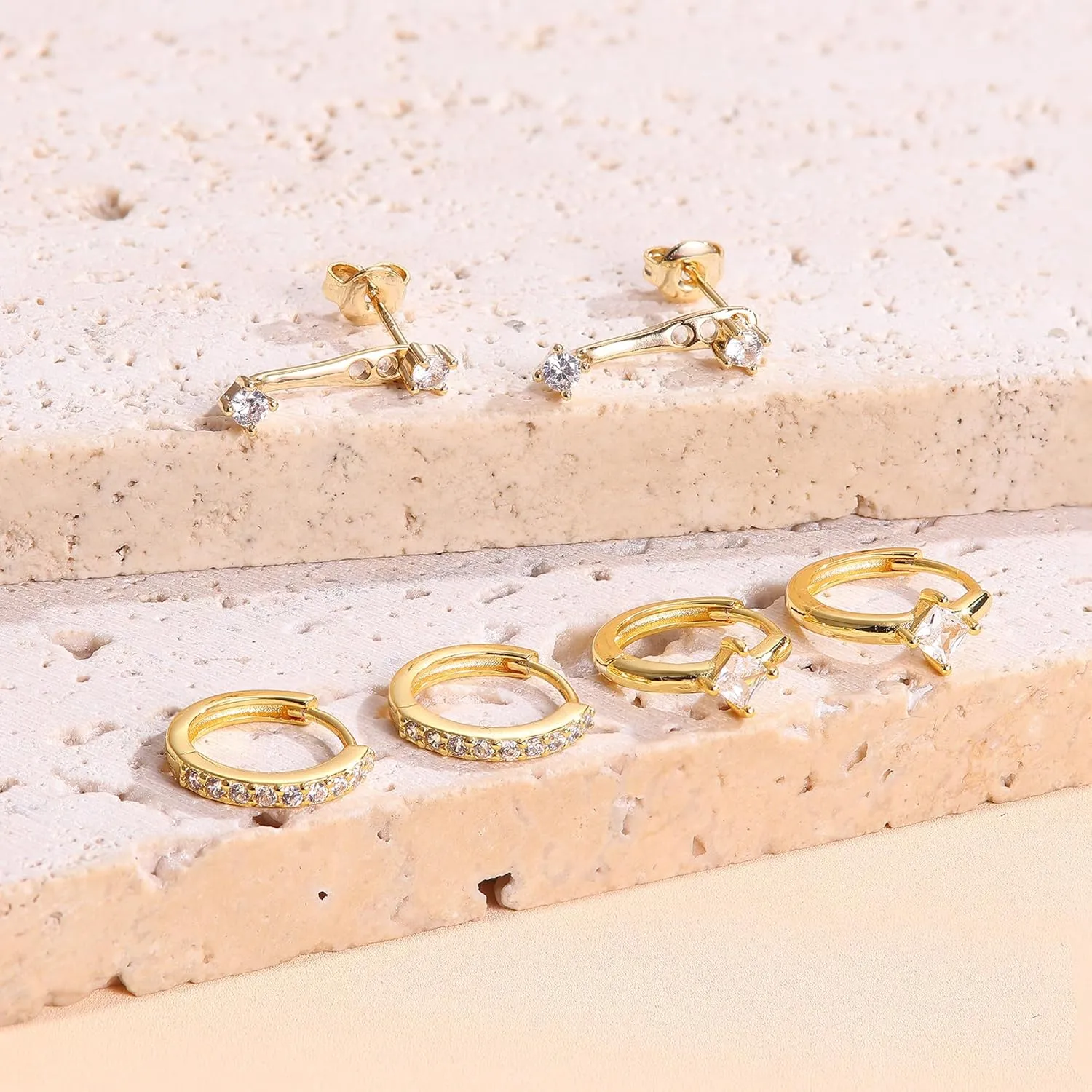 MILACOLATO 3 Pairs 925 Sterling Silver Earrings for Women, Dainty 14K Gold Plated Huggie Hoop Earrings Sets for Multiple Piercing, Hypoallergenic Cartilage Stud Hoop Earrings Stacks Trendy Jewelry Gifts for Women Mother