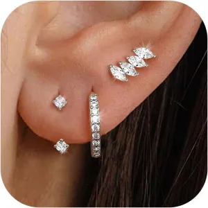 MILACOLATO 3 Pairs 925 Sterling Silver Earrings for Women, Dainty 14K Gold Plated Huggie Hoop Earrings Sets for Multiple Piercing, Hypoallergenic Cartilage Stud Hoop Earrings Stacks Trendy Jewelry Gifts for Women Mother