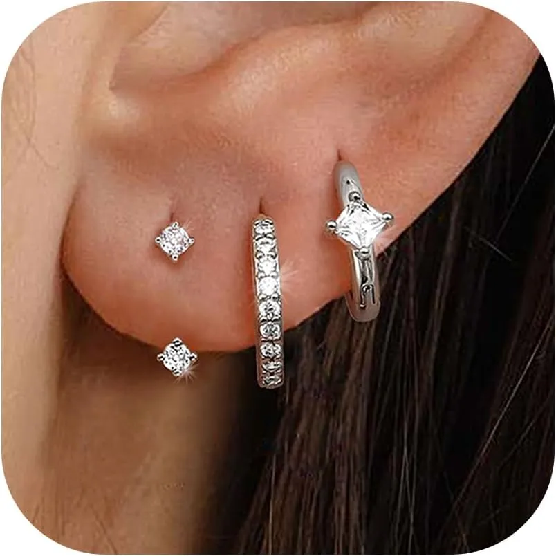 MILACOLATO 3 Pairs 925 Sterling Silver Earrings for Women, Dainty 14K Gold Plated Huggie Hoop Earrings Sets for Multiple Piercing, Hypoallergenic Cartilage Stud Hoop Earrings Stacks Trendy Jewelry Gifts for Women Mother