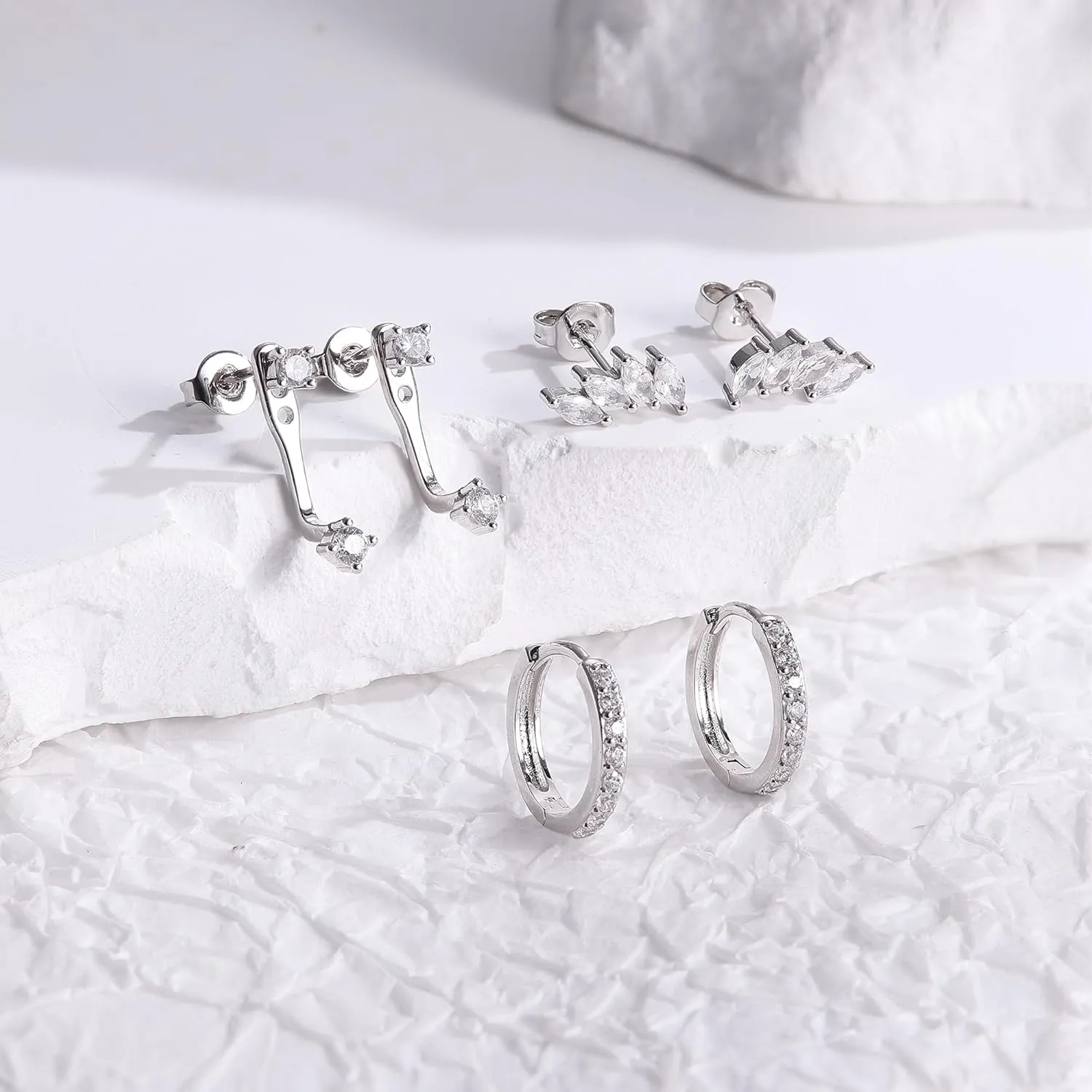 MILACOLATO 3 Pairs 925 Sterling Silver Earrings for Women, Dainty 14K Gold Plated Huggie Hoop Earrings Sets for Multiple Piercing, Hypoallergenic Cartilage Stud Hoop Earrings Stacks Trendy Jewelry Gifts for Women Mother