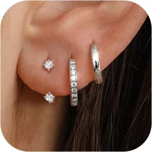 MILACOLATO 3 Pairs 925 Sterling Silver Earrings for Women, Dainty 14K Gold Plated Huggie Hoop Earrings Sets for Multiple Piercing, Hypoallergenic Cartilage Stud Hoop Earrings Stacks Trendy Jewelry Gifts for Women Mother