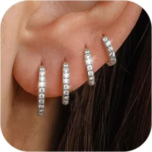 MILACOLATO 3 Pairs 925 Sterling Silver Earrings for Women, Dainty 14K Gold Plated Huggie Hoop Earrings Sets for Multiple Piercing, Hypoallergenic Cartilage Stud Hoop Earrings Stacks Trendy Jewelry Gifts for Women Mother