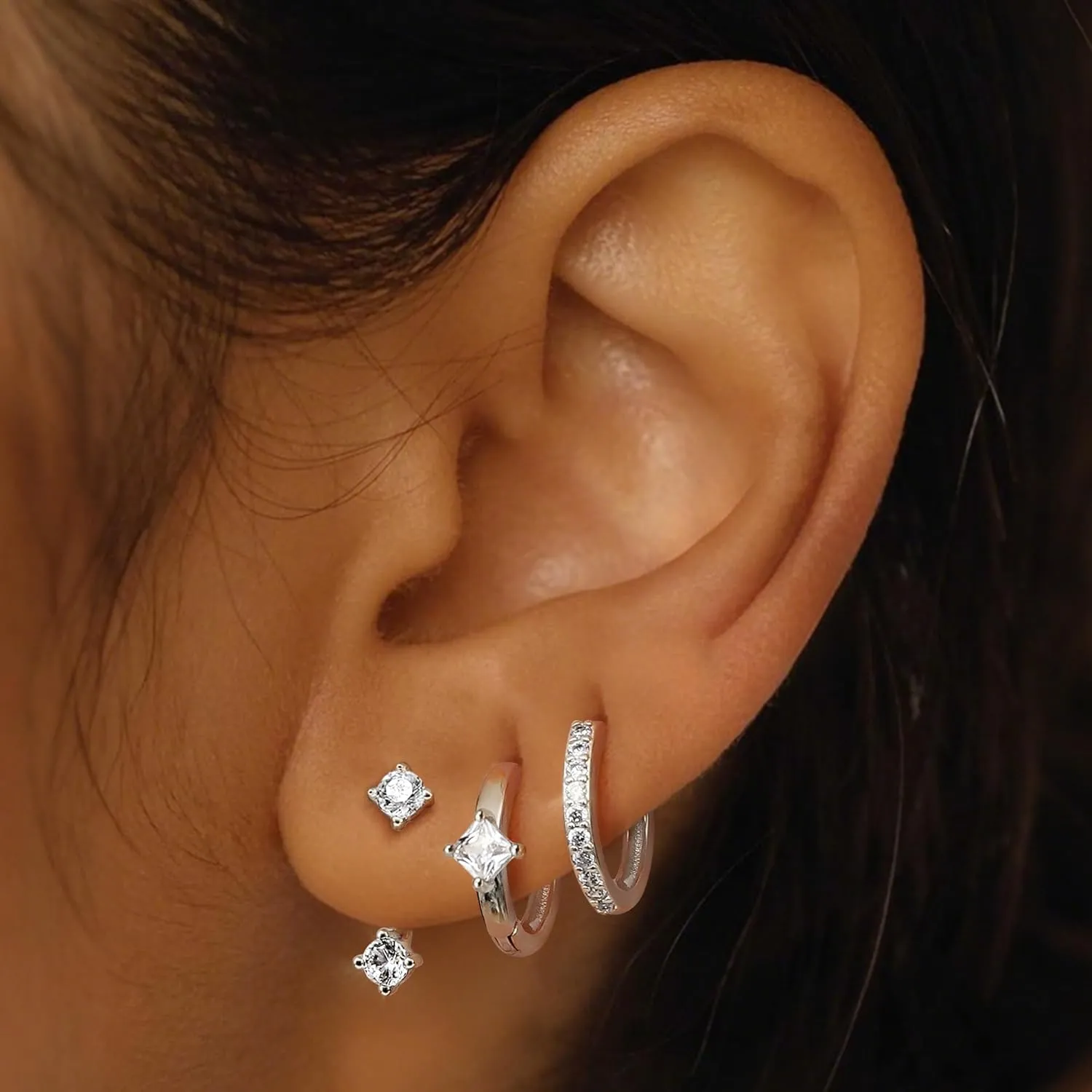 MILACOLATO 3 Pairs 925 Sterling Silver Earrings for Women, Dainty 14K Gold Plated Huggie Hoop Earrings Sets for Multiple Piercing, Hypoallergenic Cartilage Stud Hoop Earrings Stacks Trendy Jewelry Gifts for Women Mother