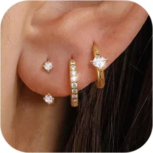 MILACOLATO 3 Pairs 925 Sterling Silver Earrings for Women, Dainty 14K Gold Plated Huggie Hoop Earrings Sets for Multiple Piercing, Hypoallergenic Cartilage Stud Hoop Earrings Stacks Trendy Jewelry Gifts for Women Mother