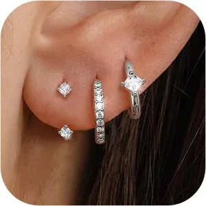 MILACOLATO 3 Pairs 925 Sterling Silver Earrings for Women, Dainty 14K Gold Plated Huggie Hoop Earrings Sets for Multiple Piercing, Hypoallergenic Cartilage Stud Hoop Earrings Stacks Trendy Jewelry Gifts for Women Mother