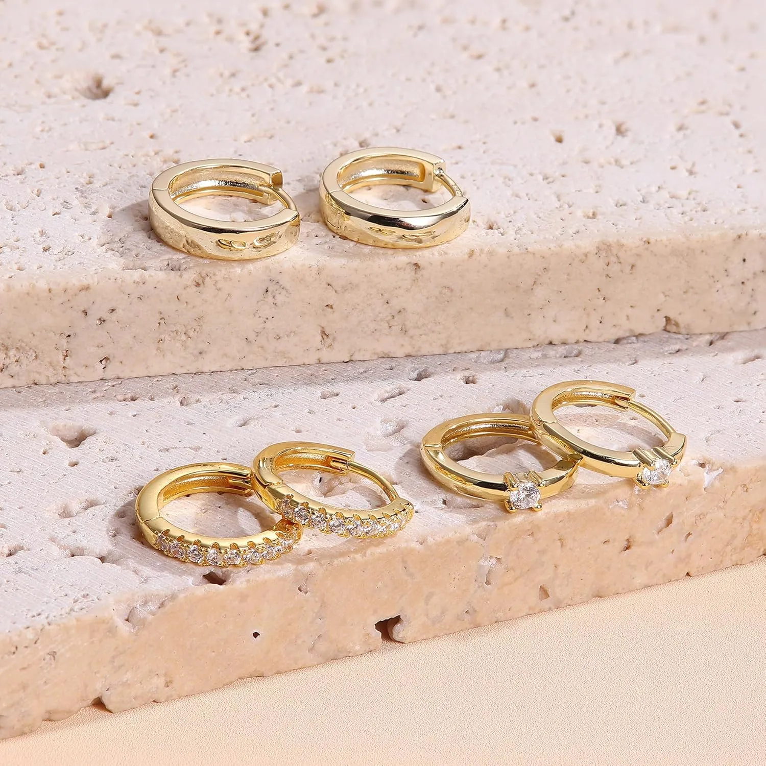 MILACOLATO 3 Pairs Gold Hoop Earrings for Women 14K Gold Filled 925 Sterling Silver Post Small Chunky Gold Hoop Earrings Hypoallergenic Trendy Gold Huggie Earrings Stacks for Multiple Piercing