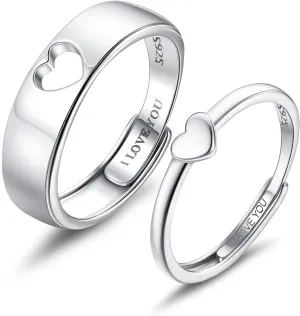 MILACOLATO Matching Rings for Couples 925 Sterling Silver Matching Heart Promise Rings I Love You Engagement Wedding Ring Sets for Him and Her Adjustable Butterfly Matching Rings Valentines Day Gifts