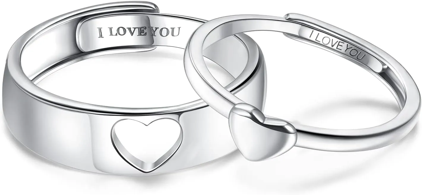 MILACOLATO Matching Rings for Couples 925 Sterling Silver Matching Heart Promise Rings I Love You Engagement Wedding Ring Sets for Him and Her Adjustable Butterfly Matching Rings Valentines Day Gifts