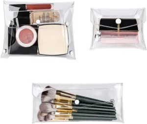 Mini PVC Makeup Bag Small Clear Plastic Cosmetic Organizer Bag Pouch with Snap Closure for Vacation Travel, Bathroom Organizing(3PCS)