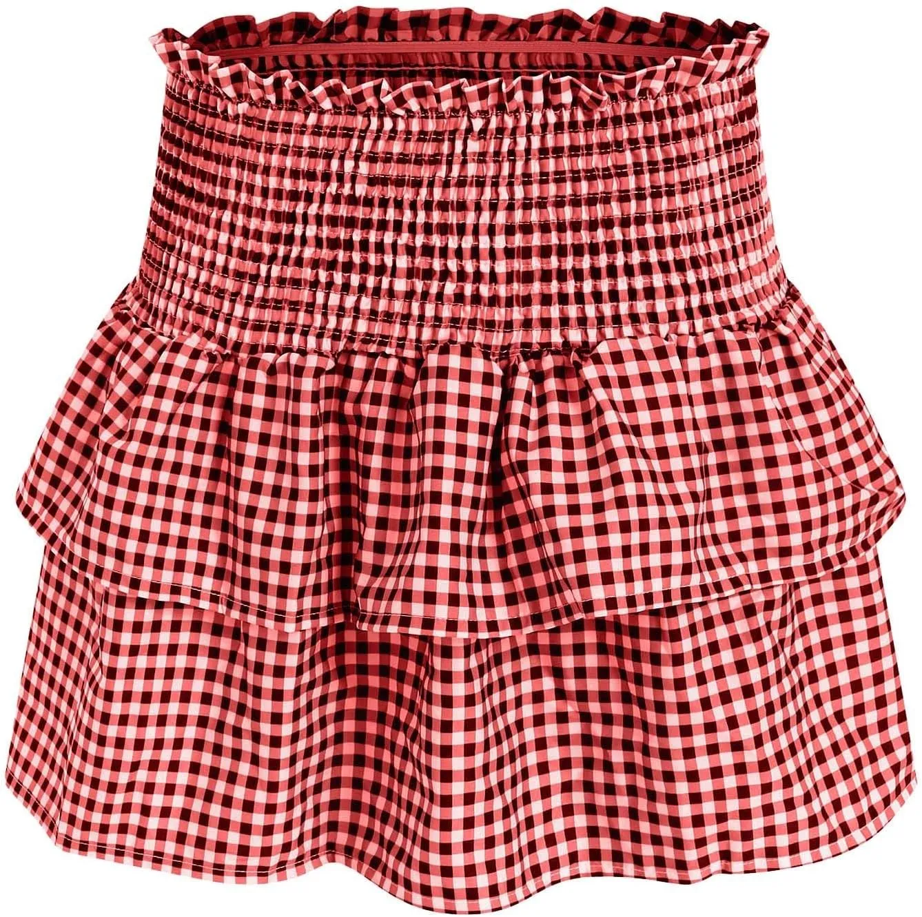 Mini Skirts for Women,Women's Summer Plaid Pleated Short Skirt Y2k Teen Girls Pleated Ruffle Lace Hem Mini Skirts