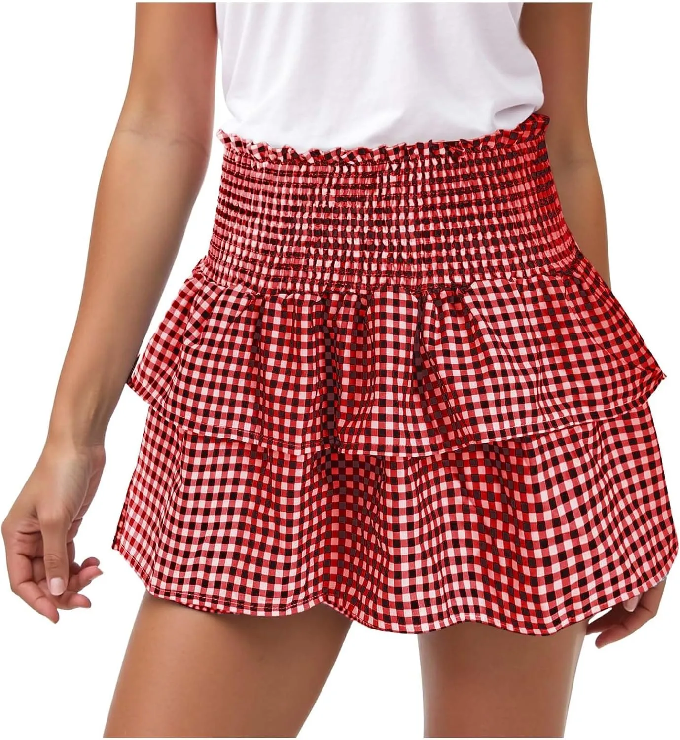Mini Skirts for Women,Women's Summer Plaid Pleated Short Skirt Y2k Teen Girls Pleated Ruffle Lace Hem Mini Skirts