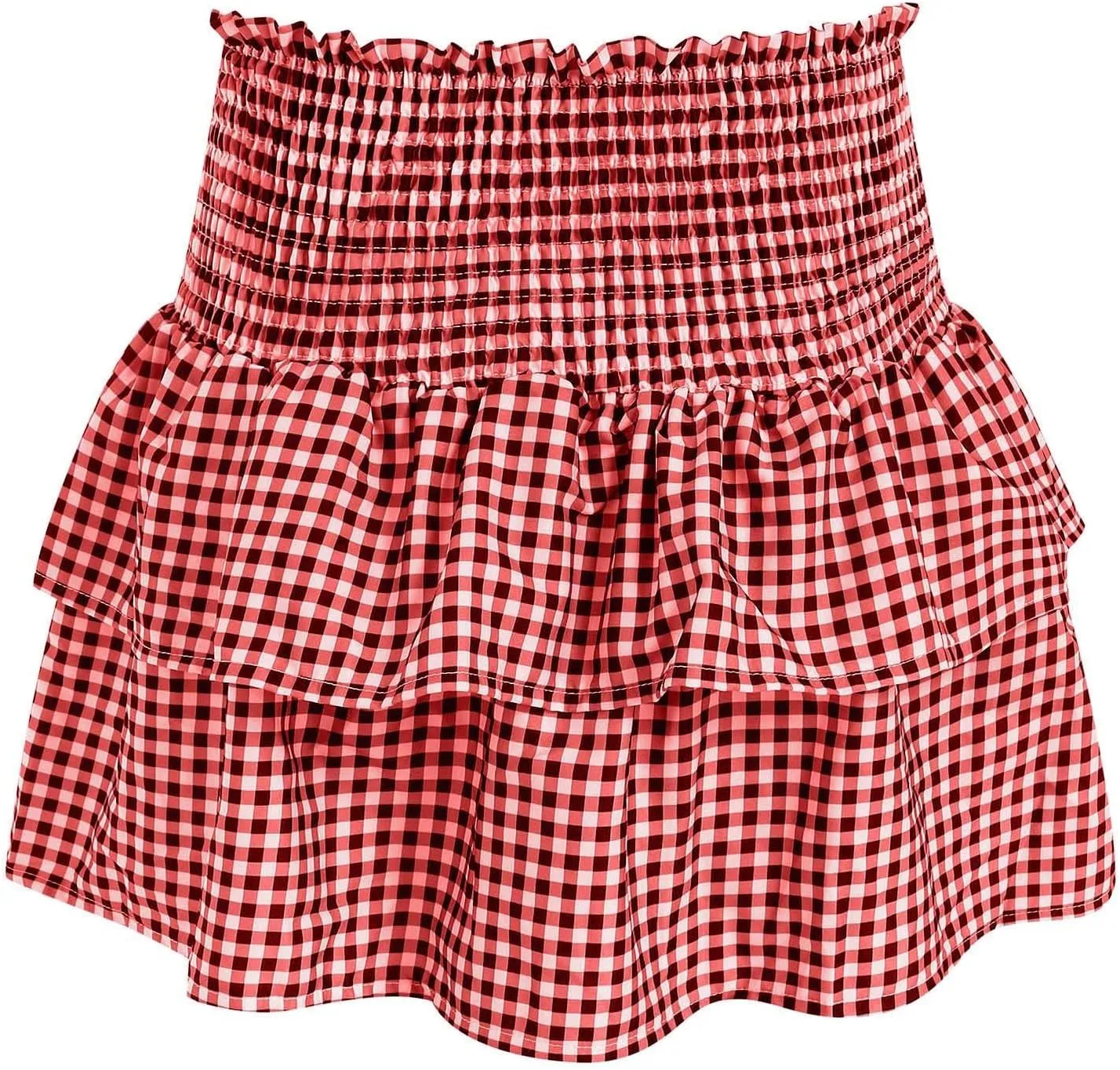 Mini Skirts for Women,Women's Summer Plaid Pleated Short Skirt Y2k Teen Girls Pleated Ruffle Lace Hem Mini Skirts