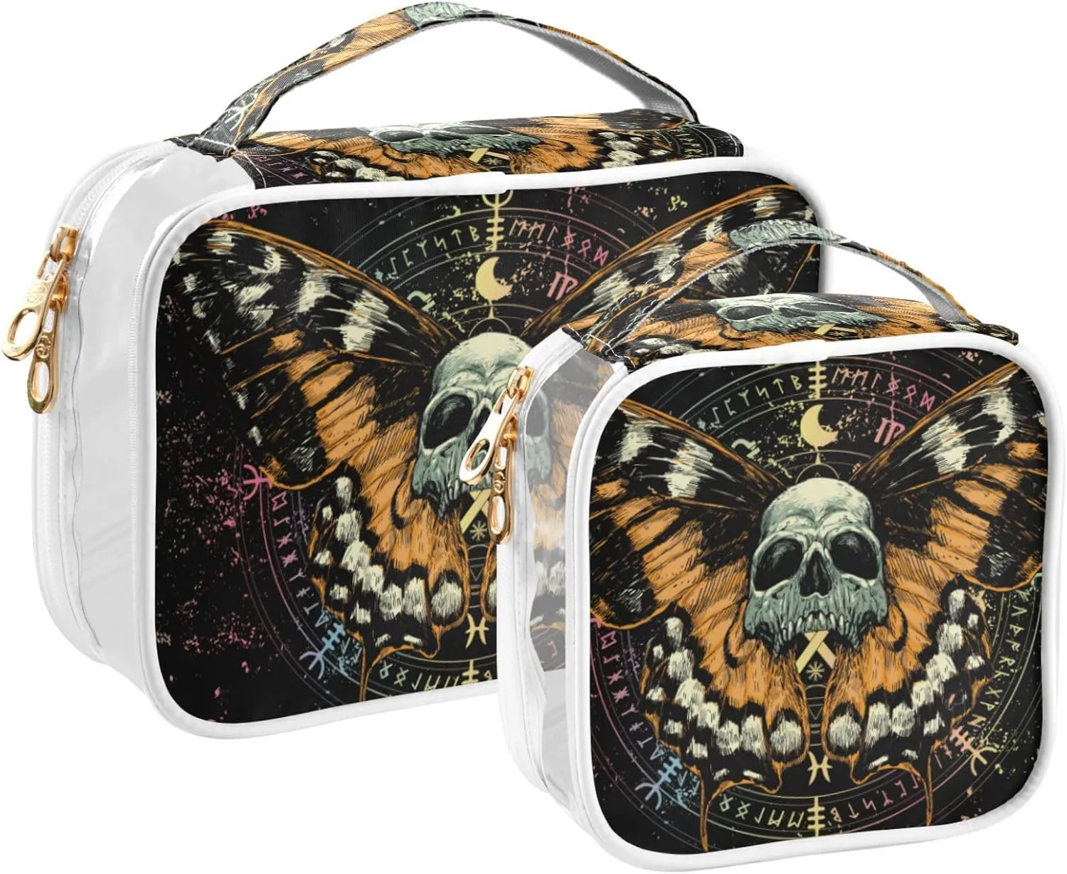 MNSRUU Clear Makeup Bags Mysterious Skull Horoscope Toiletry Bag for Women 2 PCS Waterproof Clear Bags Clear Travel Toiletry Bag Small Cosmetic Makeup Bag, Carry on Airport Airline Compliant Bag