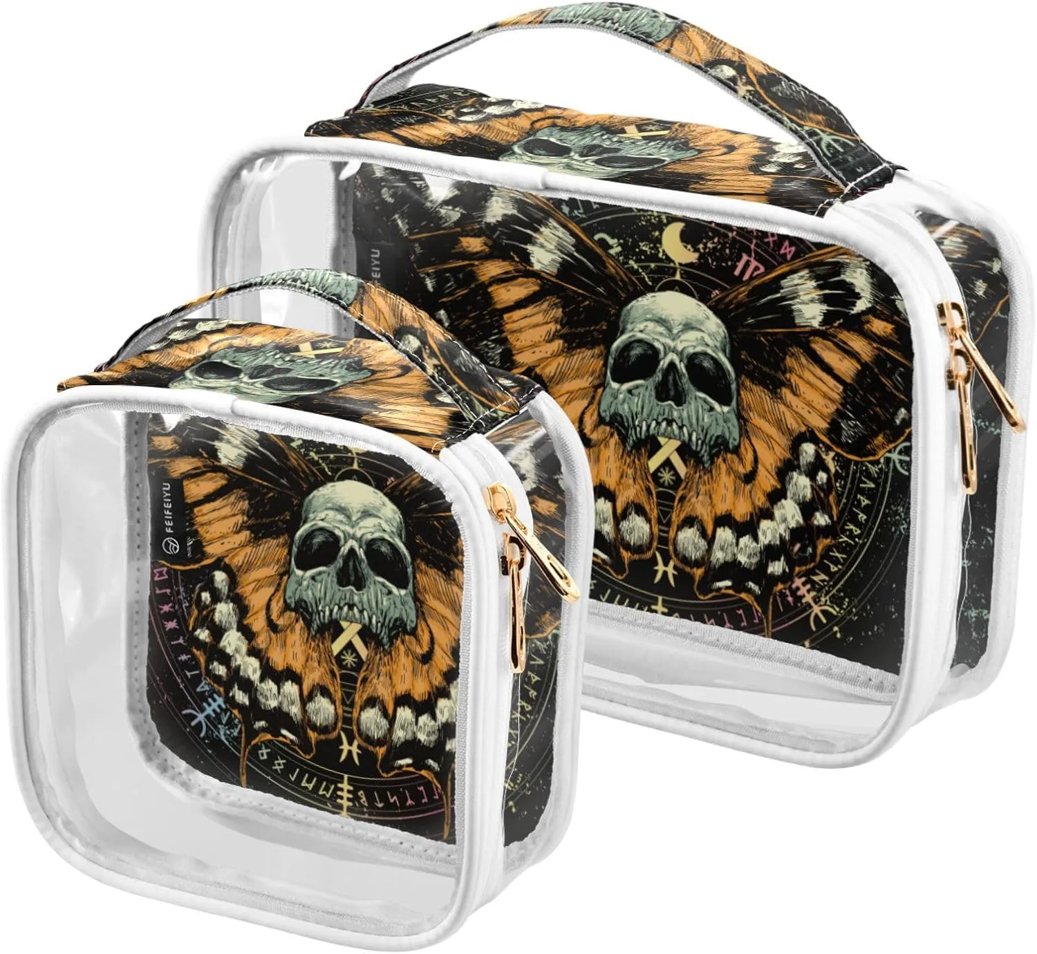 MNSRUU Clear Makeup Bags Mysterious Skull Horoscope Toiletry Bag for Women 2 PCS Waterproof Clear Bags Clear Travel Toiletry Bag Small Cosmetic Makeup Bag, Carry on Airport Airline Compliant Bag