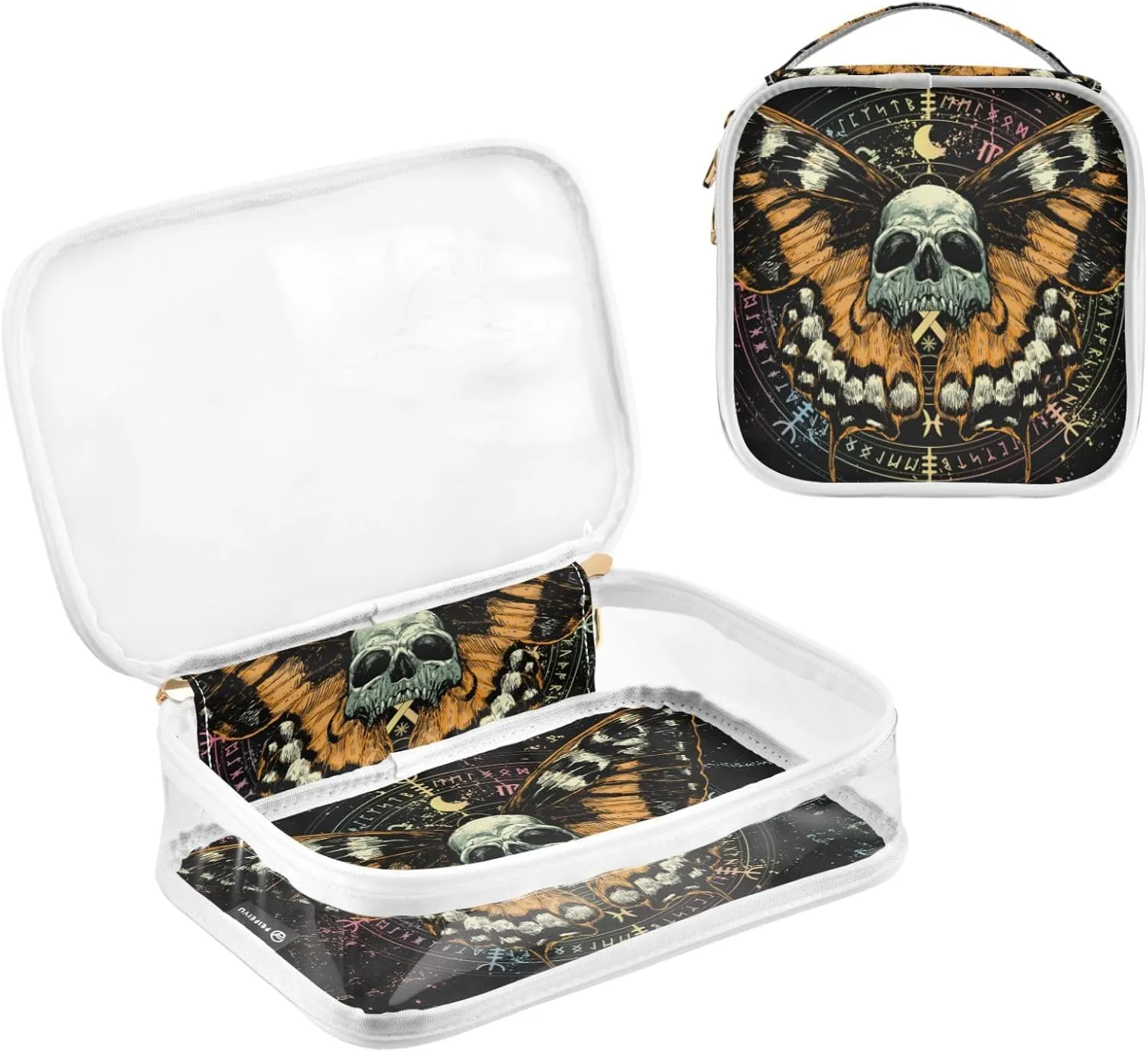 MNSRUU Clear Makeup Bags Mysterious Skull Horoscope Toiletry Bag for Women 2 PCS Waterproof Clear Bags Clear Travel Toiletry Bag Small Cosmetic Makeup Bag, Carry on Airport Airline Compliant Bag