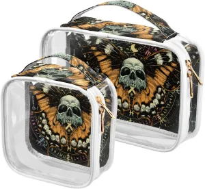MNSRUU Clear Makeup Bags Mysterious Skull Horoscope Toiletry Bag for Women 2 PCS Waterproof Clear Bags Clear Travel Toiletry Bag Small Cosmetic Makeup Bag, Carry on Airport Airline Compliant Bag