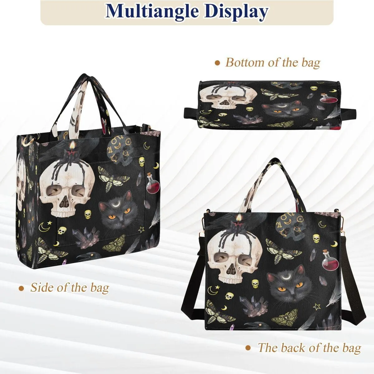 MNSRUU Corduroy Tote Bag for Women, Funny Skulls Tote Bag Crossbody Hobo Handbag Shoulder Bag for Work Travel