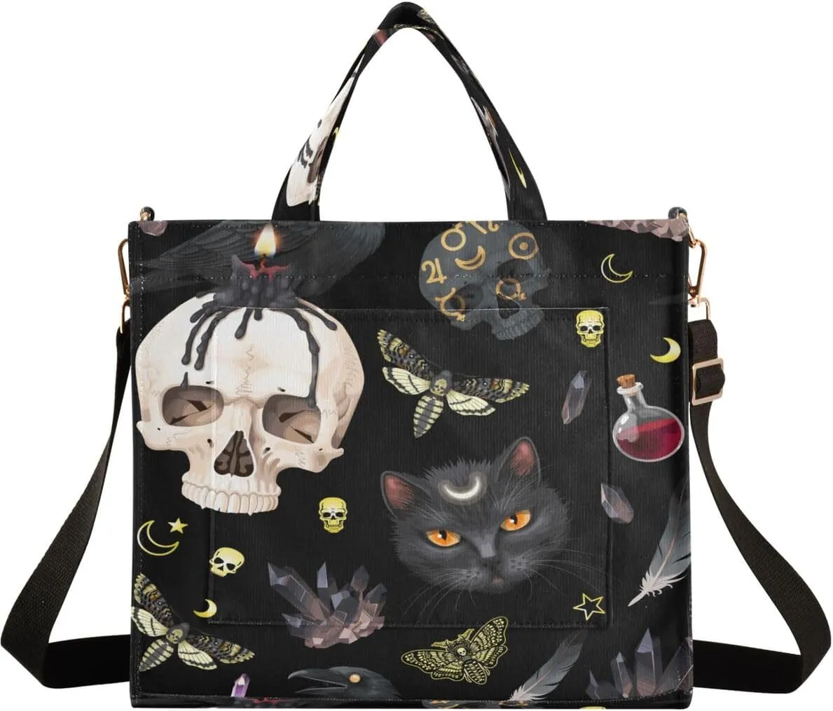 MNSRUU Corduroy Tote Bag for Women, Funny Skulls Tote Bag Crossbody Hobo Handbag Shoulder Bag for Work Travel