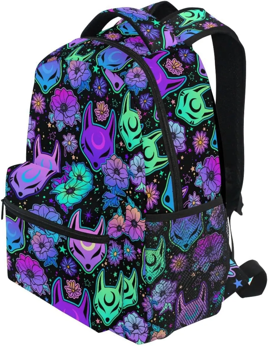 MNSRUU Student School Bag Magic Purple Fox Backpack for Girls Boys College Bookbag Laptop Rucksack Travel Backpack for Adult Teen Casual Daypack